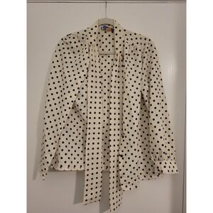 Vintage Lady Holiday Polka Dot Blouse with Tie Neck